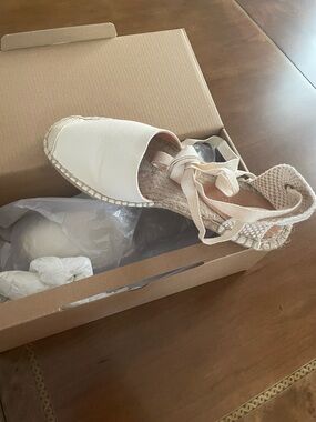 J. Crew Cream Lace-Up Espadrille Wedges